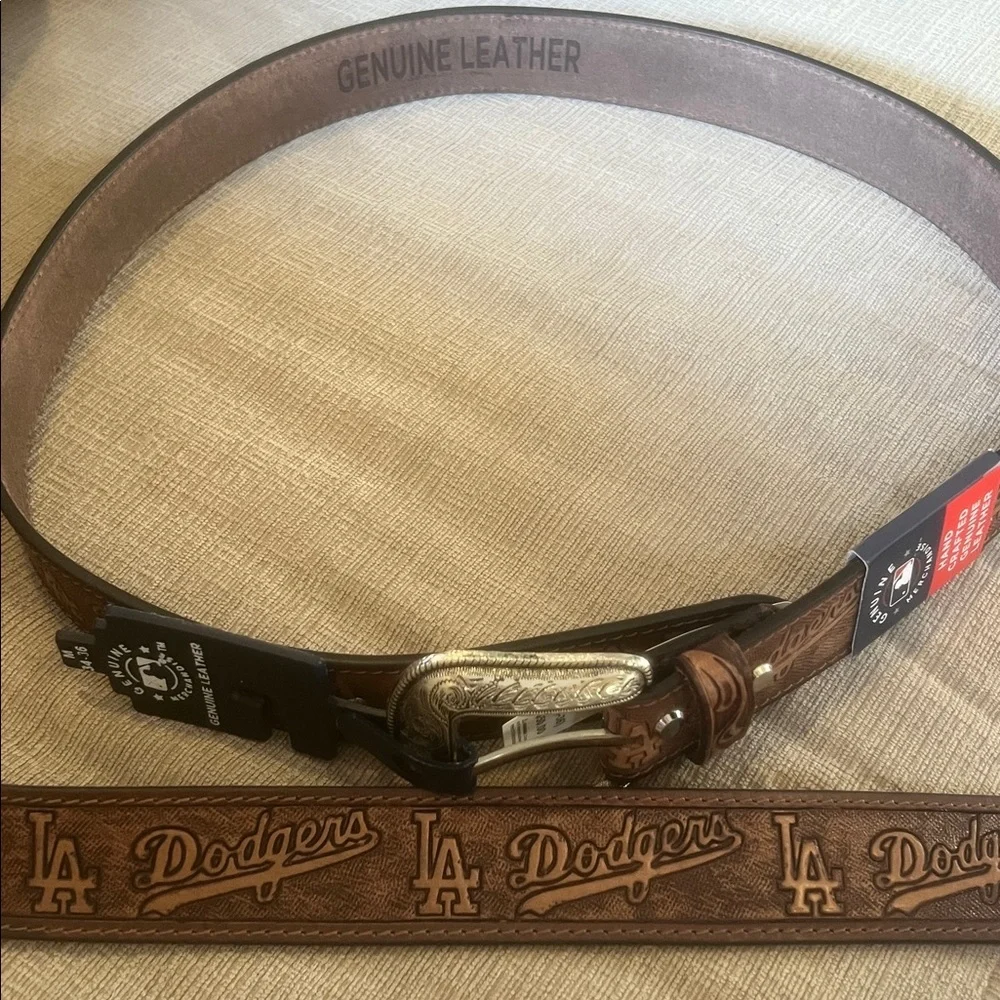 LA Dodgers Embossed Brown Leather Belt Men's Size M(34-36) XL(42-44) NWT